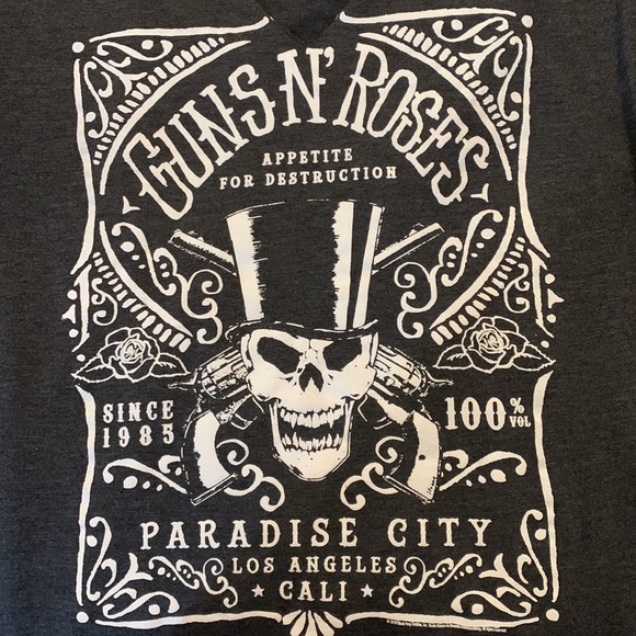 Bravado Guns and Roses SZ M Gray/White Embellished Neck Short Sleeves T-Shirt - Picture 6 of 8